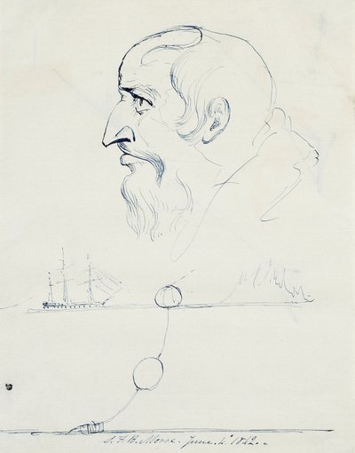 Profiel van een bebaarde man en ontwerp voor de Atlantische Kabel, 1842 door Samuel Finley Breese Morse